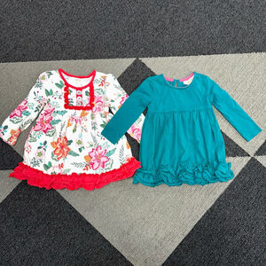 Matilda Jane lot of 2 Ruffled 12 month baby girl Bundle of tops floral red blue